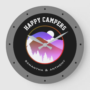 Lycklig Campers Family Namn Grått Black Camping Stor Klocka