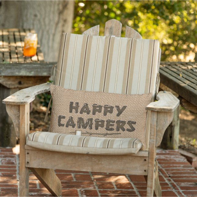 Lycklig Campers lumbar faux burlap-kuddar Utomhuskudde (Stol)
