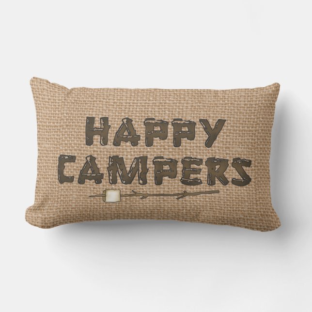 Lycklig Campers lumbar faux burlap-kuddar Utomhuskudde (Framsida)