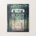 Lycklig Campers | Namn Camping Regler Pussel<br><div class="desc">Med din familj namn har du en fantastisk vattenfärgscampingplats. Med vattenfärgsillustration av campingscenen och roligtens typografi regler med ditt val av anpassning. Trendigets monogrammatiska utformning. Ändra Familj Namn och Datum för att göra det till ditt eget anpassad design. Den här designen kommer aldrig att försvinna från stil. Lägg till anpassningsbarnas...</div>