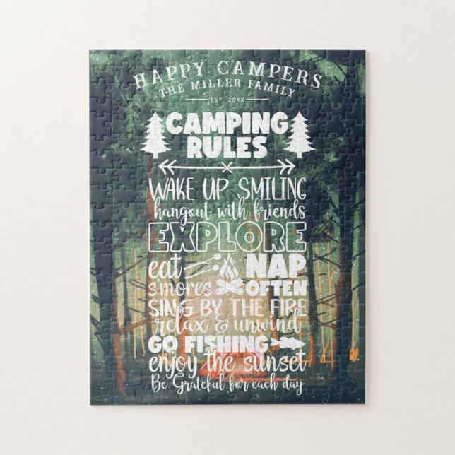 Lycklig Campers | Namn Camping Regler Pussel (Vertikal)