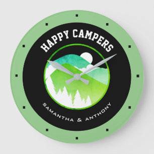 Lycklig Campers Par Namn Grönt Black Camping Stor Klocka