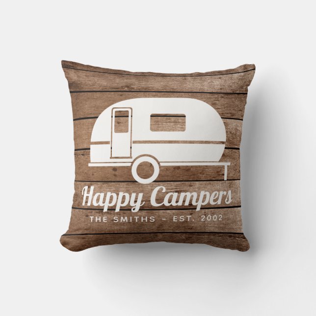 Lycklig Campers Rustic Wood Camping Dekorativ kudd Kudde (Framsida)