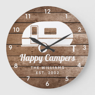 Lycklig Campers Rustic Wood Camping Large Clock Stor Klocka