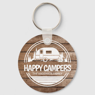 Lycklig Campers Rustic Wood Camping Nyckelring