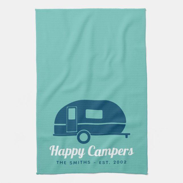 Lycklig Campers Teal Navy Camping Kökshandduk (Vertikal)