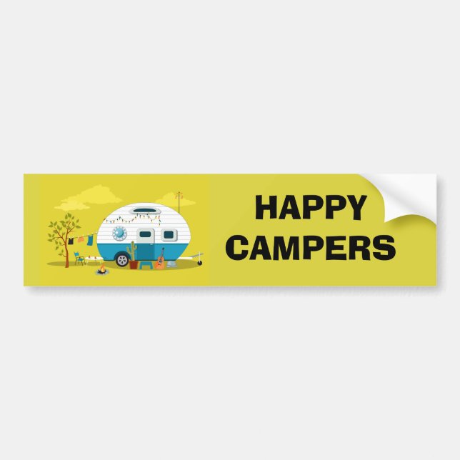 Lycklig Campers Trailer Bildekal (Framsidan)
