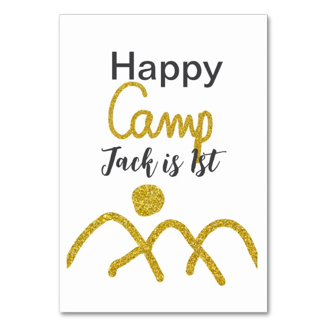 Lycklig campingcamping per en födelsedag barn gyll bordsnummer (Framsidan)