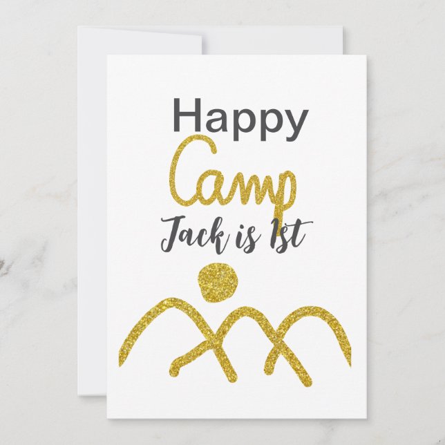 Lycklig campingcamping per en födelsedag barn gyll inbjudningar (Framsida)