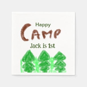 Lycklig campingcamping per en födelsedag ungar trä pappersservett