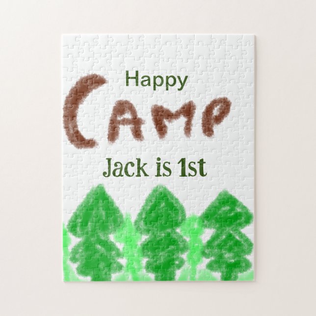 Lycklig campingcamping per en födelsedag ungar trä pussel (Vertikal)