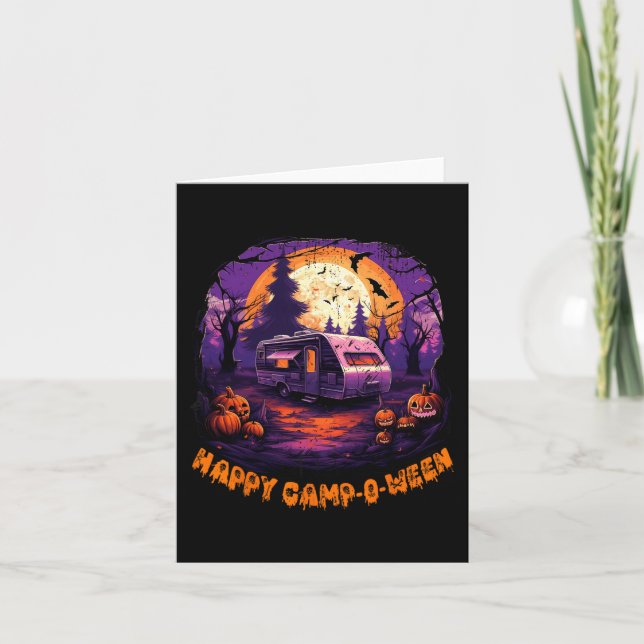 Lycklig CampOWeen Camping Halloween Costume Pumpki Kort (Framsida)