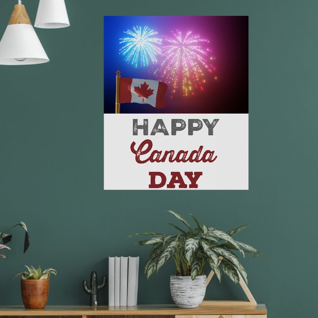 Lycklig Canada Day Flagga & Fireworks Poster (Vardagsrum 1)