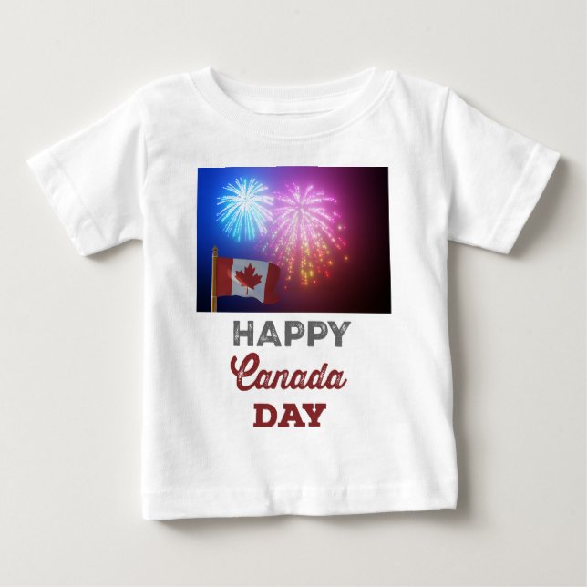 Lycklig Canada Day Flagga & Fireworks T Shirt (Framsida)