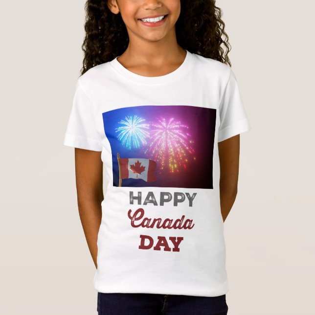 Lycklig Canada Day Flagga & Fireworks T Shirt (Framsida)