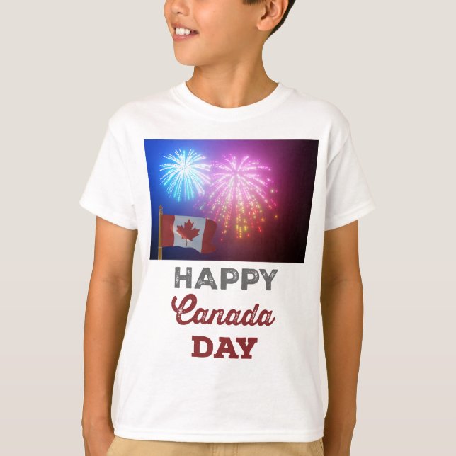 Lycklig Canada Day Flagga & Fireworks T Shirt (Framsida)