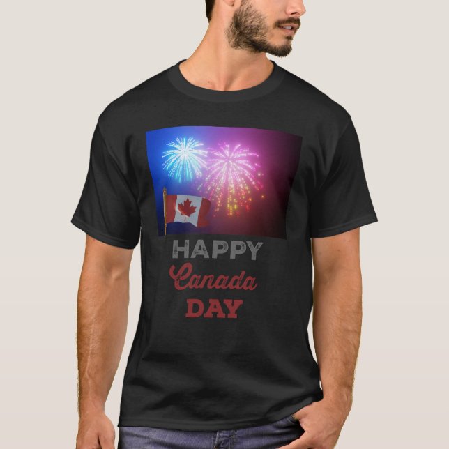 Lycklig Canada Day Flagga & Fireworks T Shirt (Framsida)