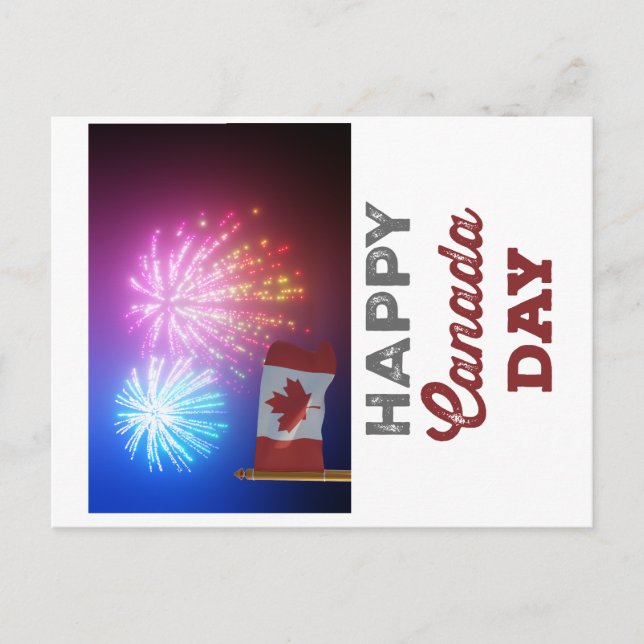 Lycklig Canada Day Flagga & Fireworks Vykort (Framsida)
