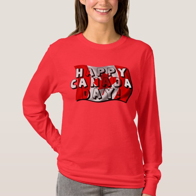 Lycklig Canada Day Flagga Text med kanadensisk Fla Tröja (Framsida)