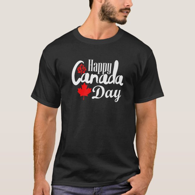 Lycklig Canada Day Funny Maple Löv Canadian Flagga T Shirt (Framsida)
