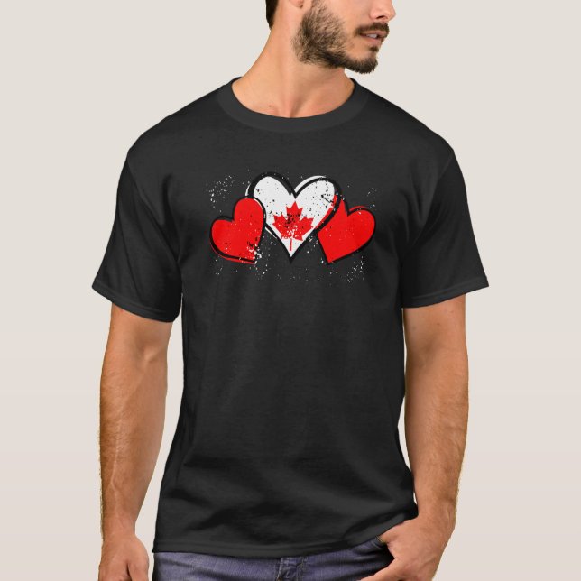 Lycklig Canada Day Heart Flagga Kanada Canadian Ma T Shirt (Framsida)