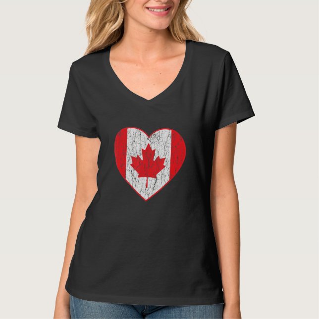 Lycklig Canada Day Maple Löv Canadian Flagga T Shirt (Framsida)