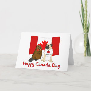 Lycklig Canada Day Pug and Beaver Pal Tees, Gifts Kort