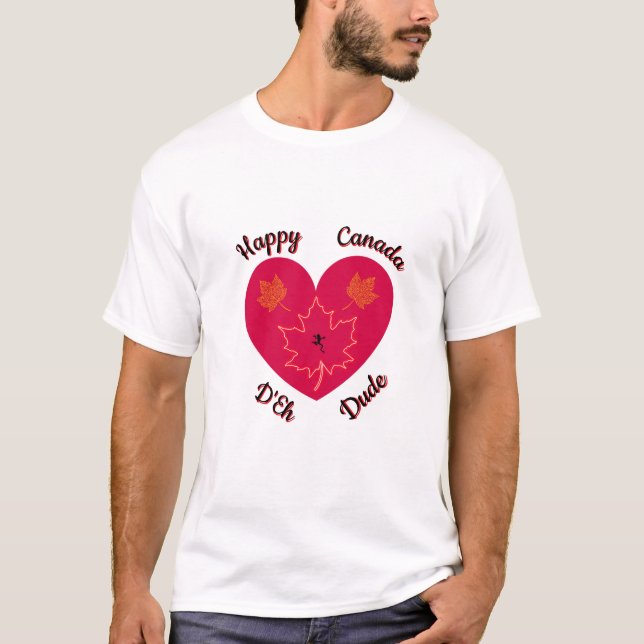 Lycklig Canada D'Eh Heart, Frog, Maple Löv T Shirt (Framsida)