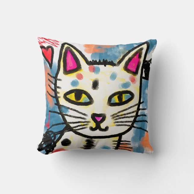 Lycklig Cat Abstrakt Art Kudde (Framsida)