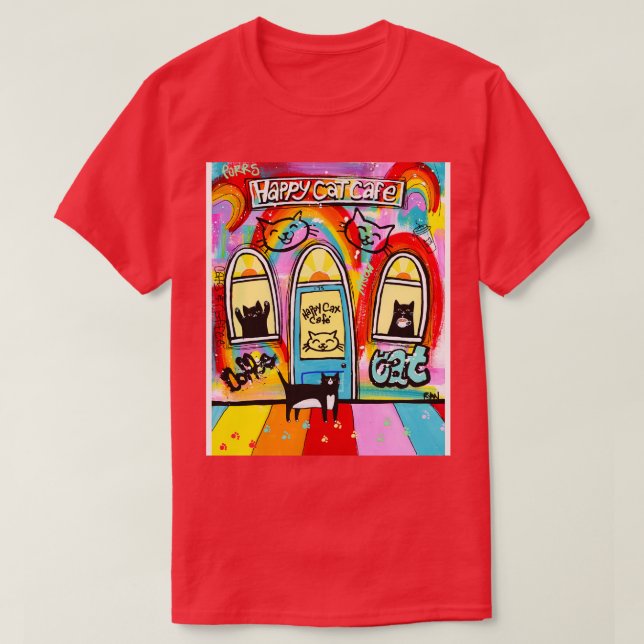 Lycklig Cat Cafe T Shirt (Design framsida)