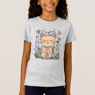 Lycklig Cat Cute Tecknad Cat T-Shirt