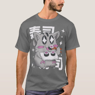 Lycklig Cat Eating Sushi Japan Stil Kawaii Anime S T Shirt