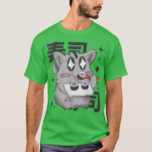 Lycklig Cat Eating Sushi Japan Stil Kawaii Anime S T Shirt