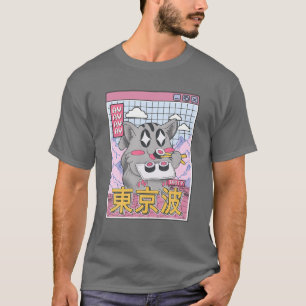 Lycklig Cat Eating Sushi Vaporwave Aesthetic Anime T Shirt