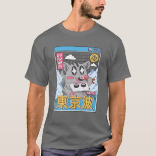 Lycklig Cat Eating Sushi Vaporwave Aesthetic Anime T Shirt