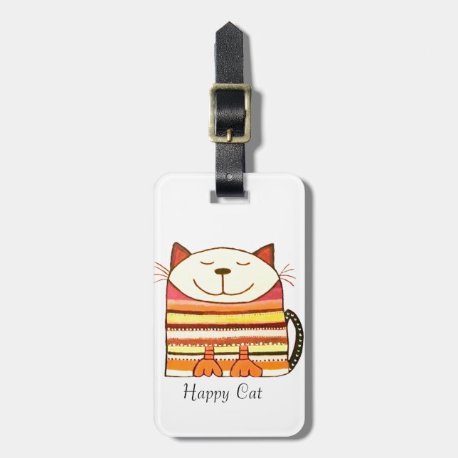 Lycklig Cat Luggage Tag Bagagebricka (Vertikal Framsida)