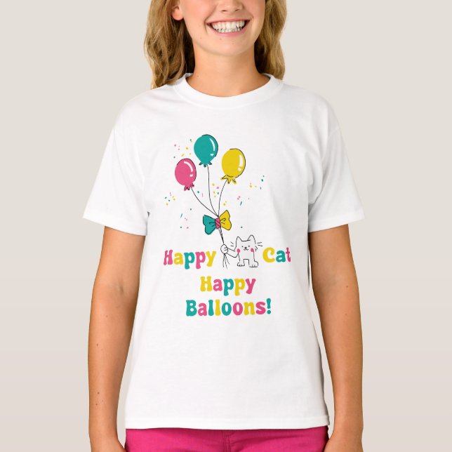 Lycklig Cat, Lycklig-ballonger! 🎈 🐱 T Shirt (Framsida)