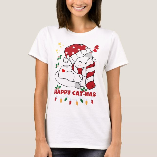 Lycklig cat-mas t shirt (Framsida)