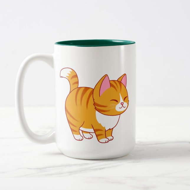 Lycklig Cat Orange Tabby Två-Tonad Mugg (Vänster)