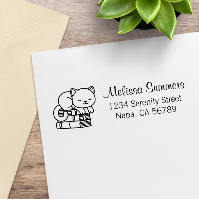 Lycklig Cat ovanpå stranden Bokar Adress Stämpel (Skapare uppladdad)