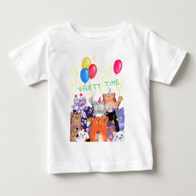 Lycklig Cat Party Baby T-Shirt (Framsida)