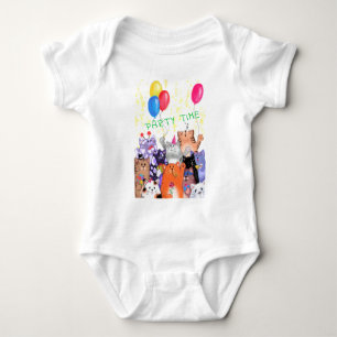 Lycklig Cat Party Tecknad Baby Bodykostdräkt Funny T Shirt