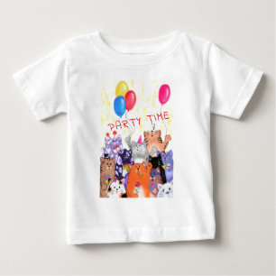 Lycklig Cat Party Tecknad Teckning - Lustigt T Shirt