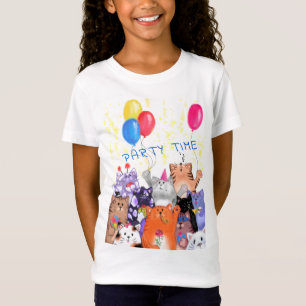 Lycklig Cat Party Tecknad Teckning - Lustigt - - T Shirt