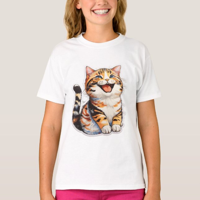 Lycklig Cat T Shirt (Framsida)