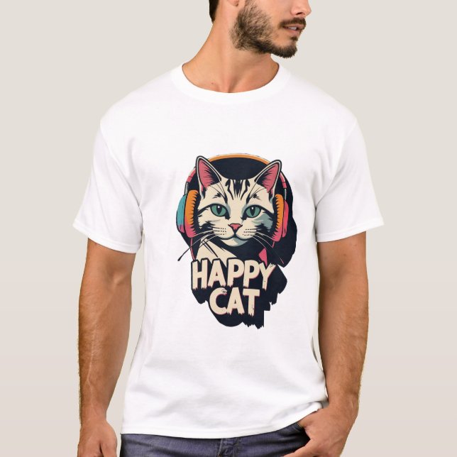 Lycklig Cat T Shirt (Framsida)