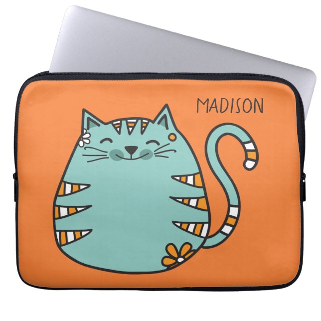 Lycklig Cat-tullnamn och färg laptop sleeve (Framsidan)