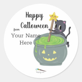 Lycklig Catloween | Halloween Cat Sticker Runt Klistermärke