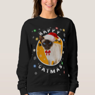 Lycklig Catmas Siamese Julafton Cat i Santa Hat T Shirt