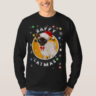 Lycklig Catmas Siamese Julafton Cat i Santa Hat T Shirt
